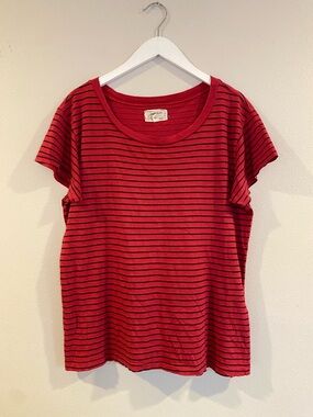 Current/Elliott The Crew Neck Tee in Blazing Red Oakland Stripe - Size 3 Large